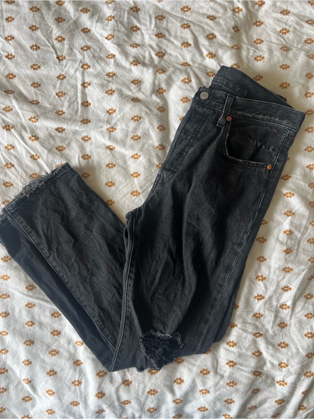 Levi's Black Straight Leg Jeans with Distressed Hem